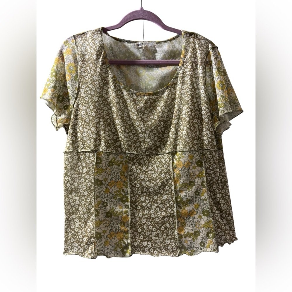 Jolt Floral Olive and Yellow Blouse